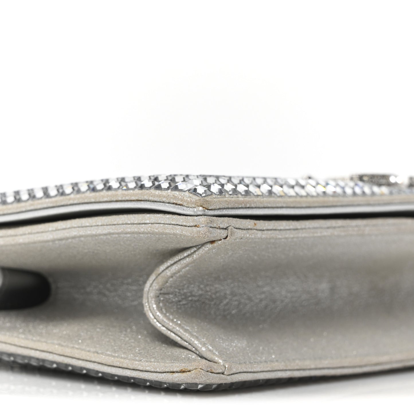 Metallic Goatskin Strass Chain Evening Clutch Silver
