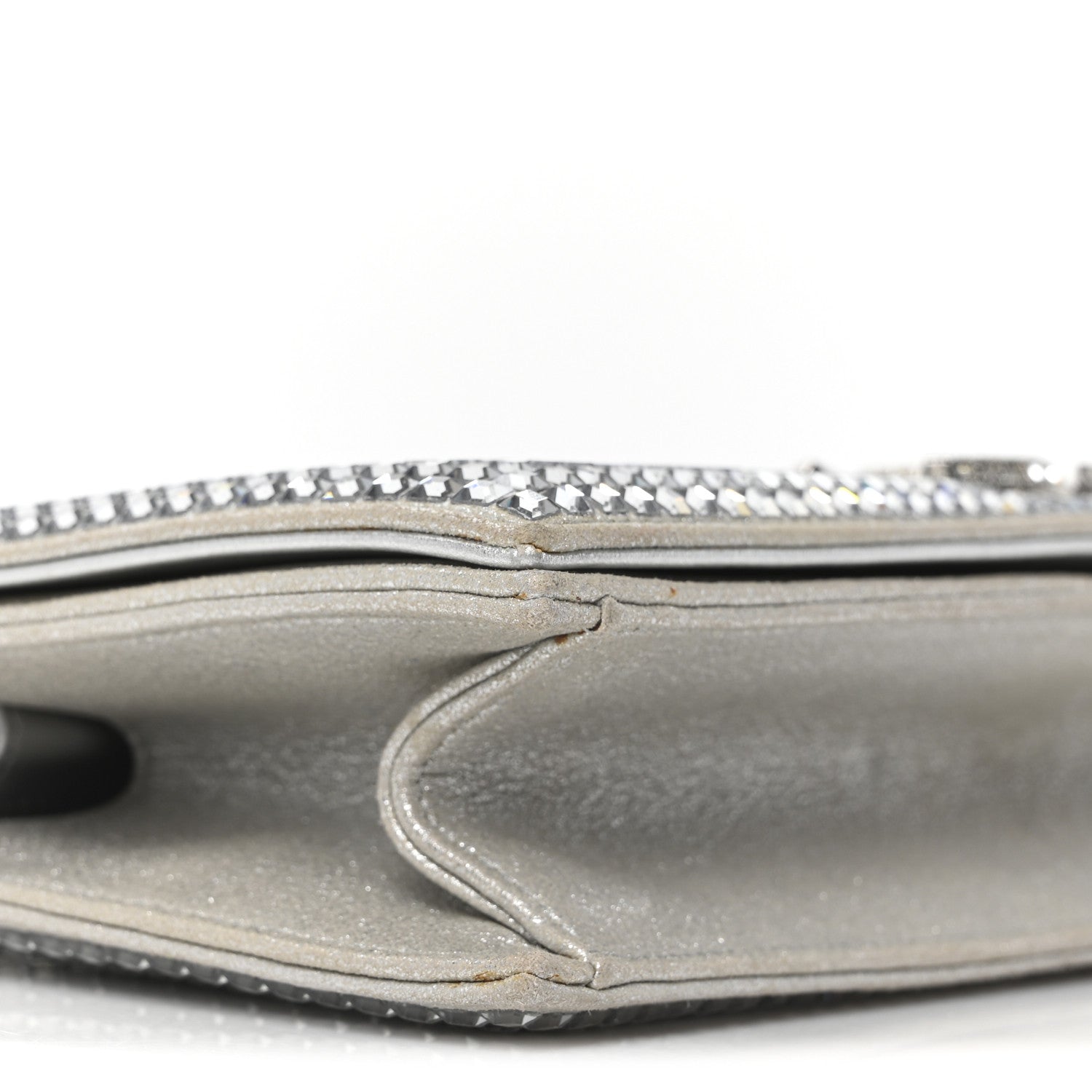 Chanel Metallic Goatskin Strass Chain Evening Clutch Silver 9 of 10