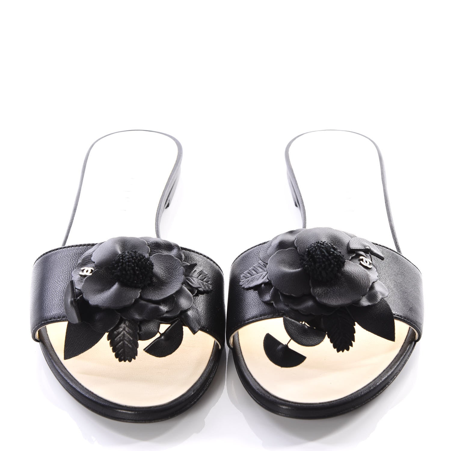 Chanel Lambskin Camellia Slides 37.5 Black 3 of 9