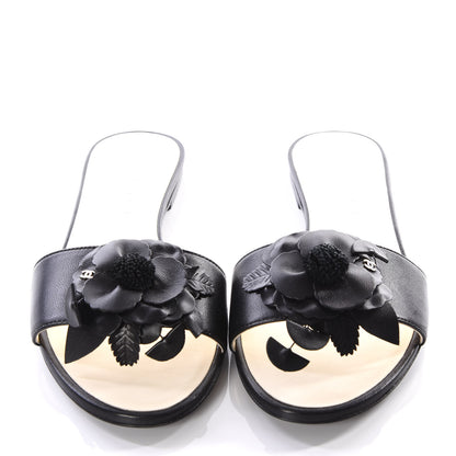 Chanel Lambskin Camellia Slides 37.5 Black 3 of 9