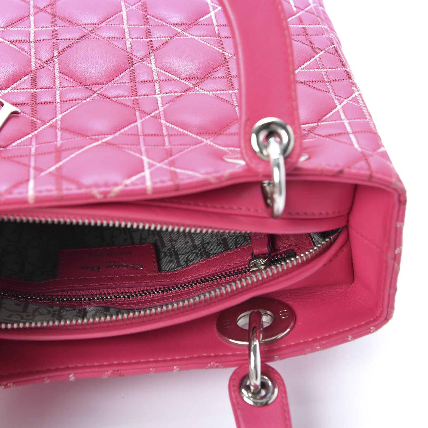 Lambskin Cannage Medium Lady Dior Fuchsia Multi