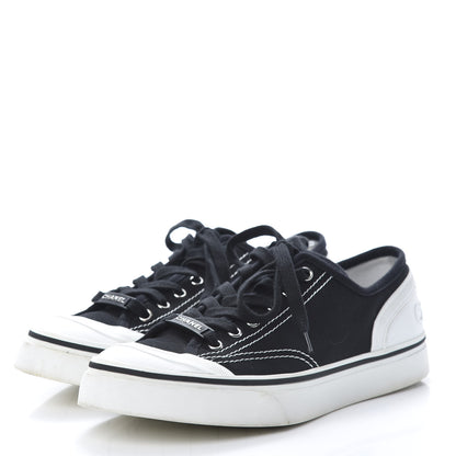 Chanel Canvas Lace Up Cap Toe Sneakers 40 Navy 3 of 12