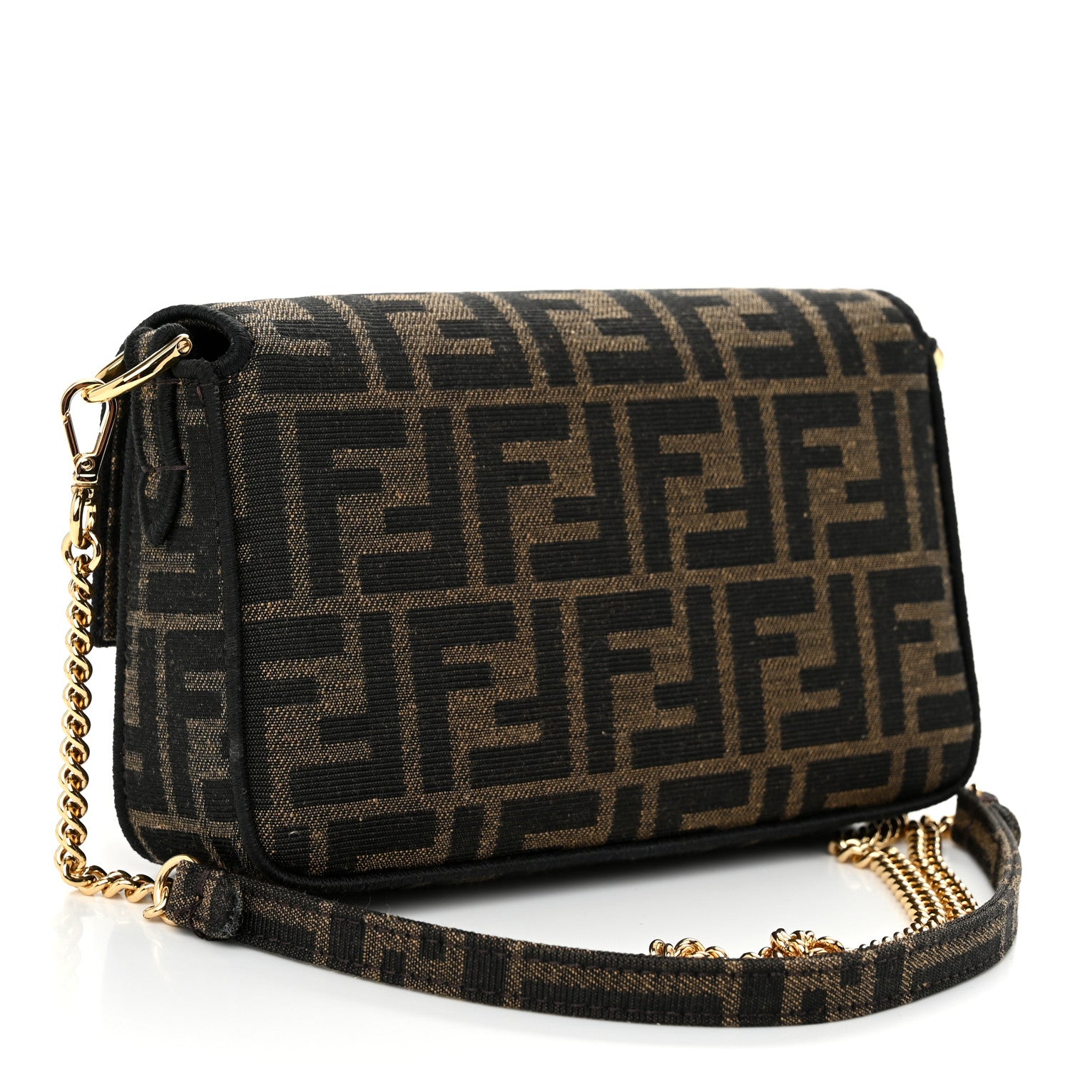 Fendi Fabric Jacquard FF 1974 Mini Baguette Tobacco Moro Black 3 of 11