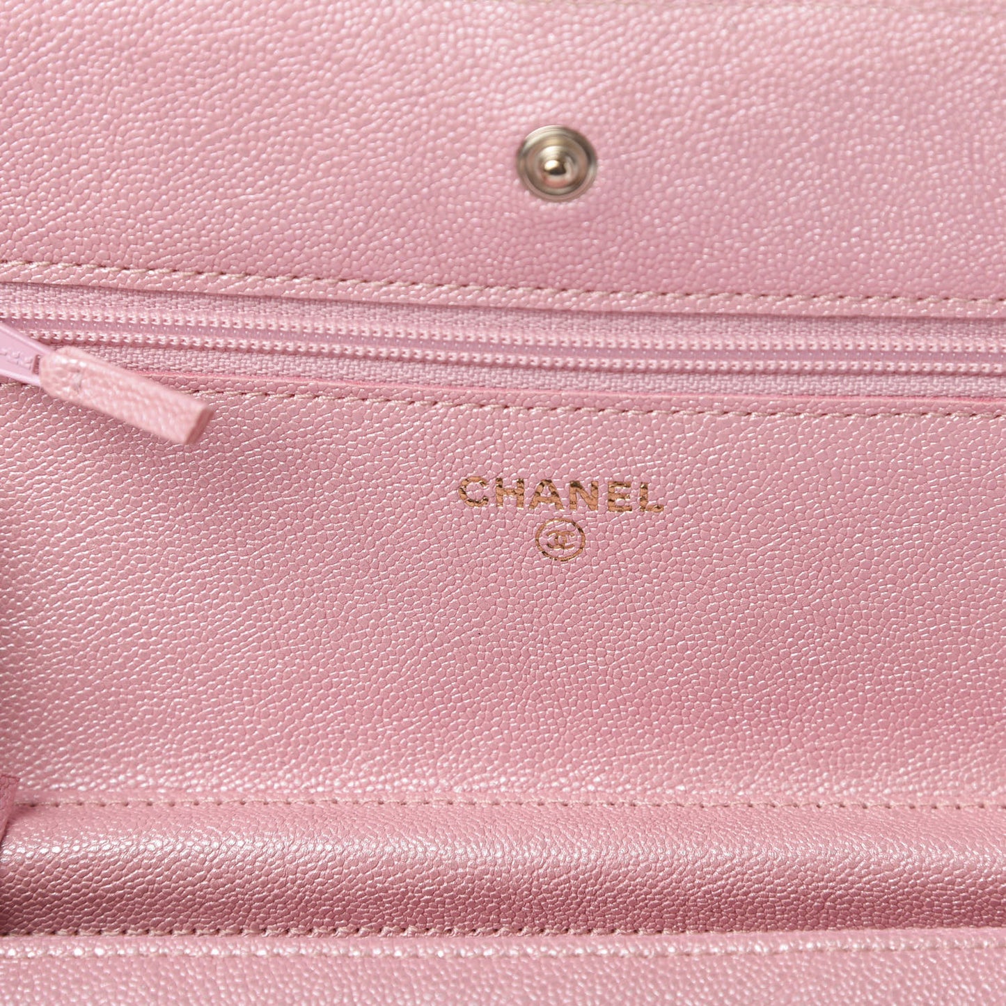 Iridescent Caviar Quilted Wallet on Chain WOC Rose Pink