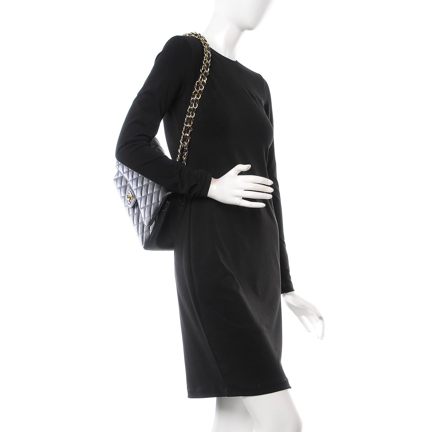 Caviar Quilted Jumbo Double Flap Black