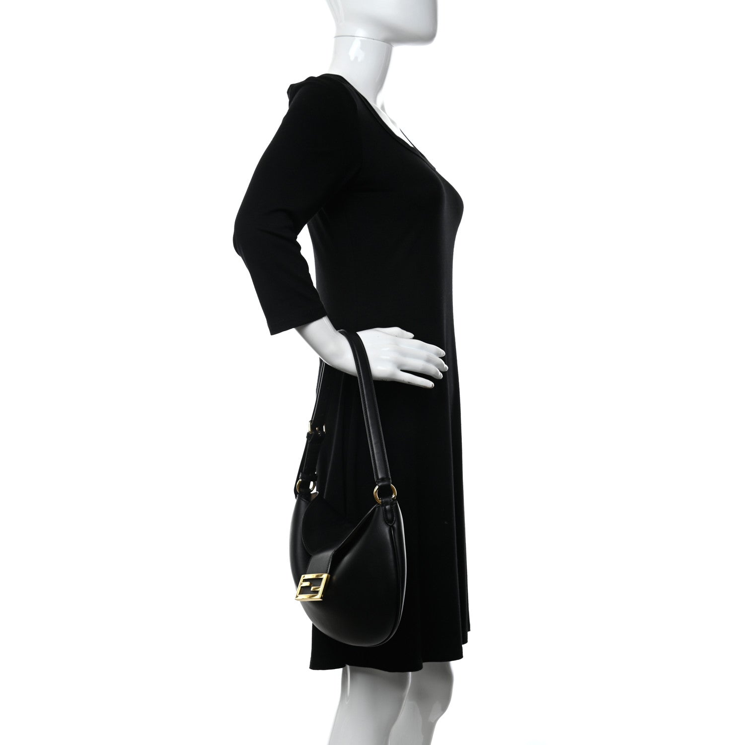 Fendi Vitello Grace Suede Small Croissant Hobo Black 2 of 10