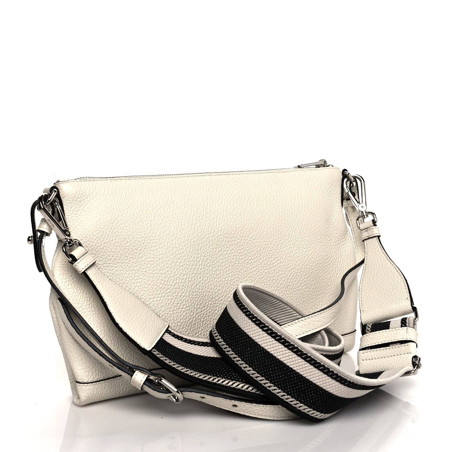 Prada Vitello Daino Soft Zippered Shoulder Bag White 2 of 8