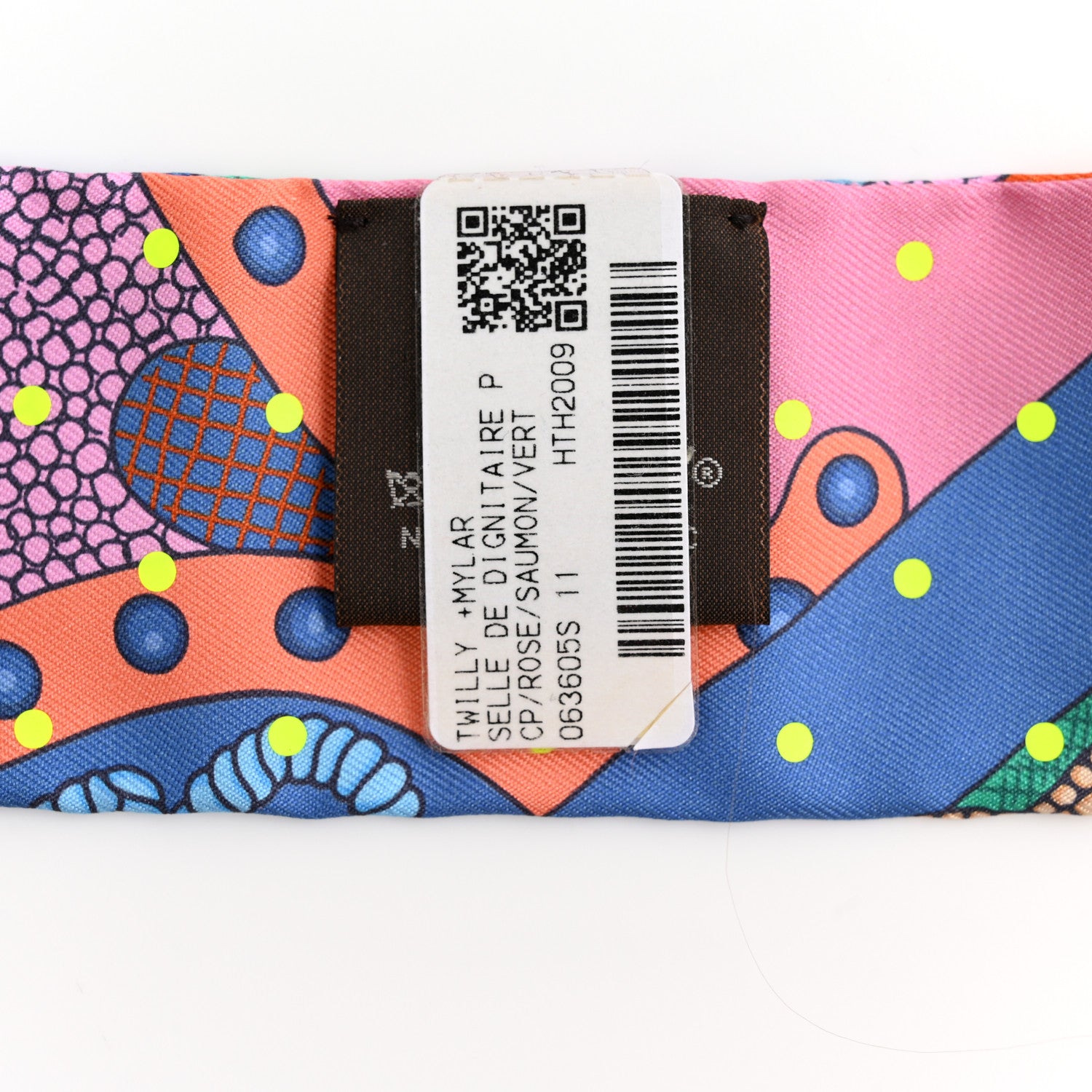 Hermes Silk Selle de Dignitaire Plumetis Twilly Rose Saumon Vert 2 of 5