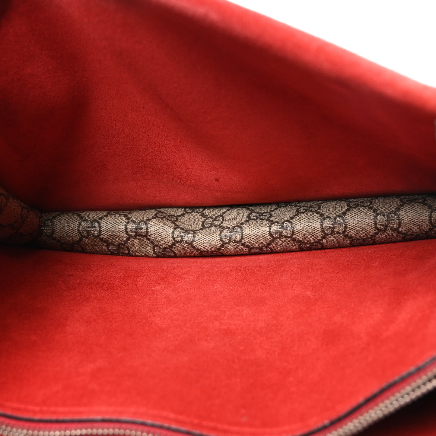 GG Supreme Monogram Suede Cudu Medium Dionysus Shoulder Bag Beige Ebony Vulcanic Red