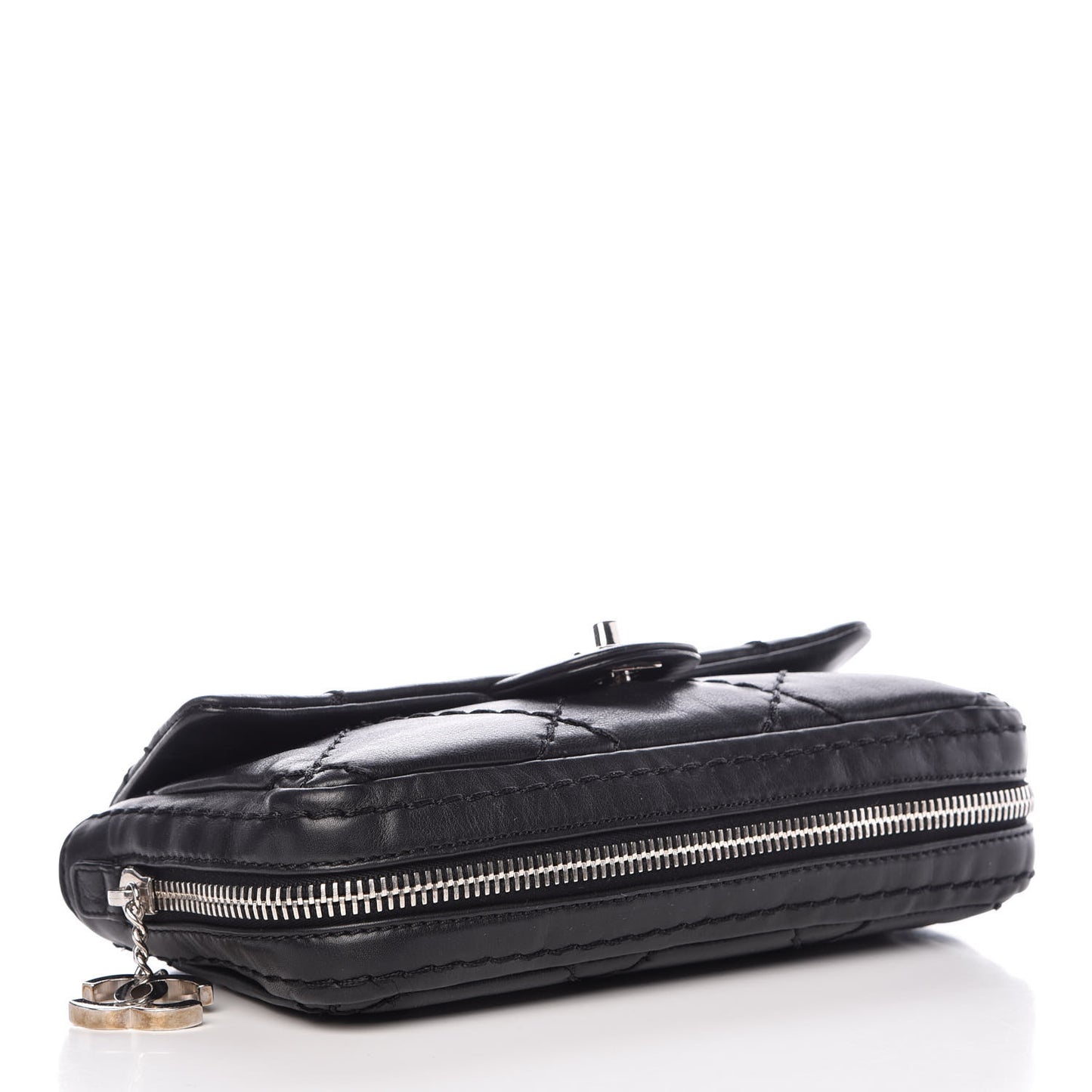 Calfskin Stitched Expandable Flap Black
