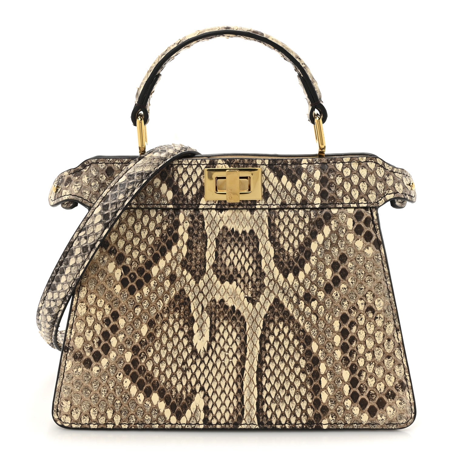 Fendi Snakeskin Shiny Nappa Petite Peekaboo I SEE U Satchel Daisy Roccia Camelia 1 of 12