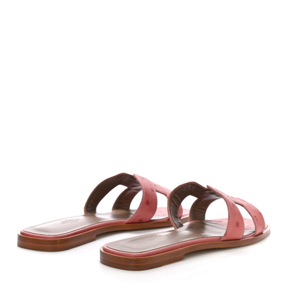 Hermes Ostrich Oran Sandals 38 Rouge Blush 4 of 11