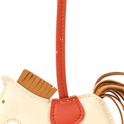 Hermes Milo Lambskin Grigri Rodeo Horse Bag Charm PM Craie Sesame Cornaline 7 of 8