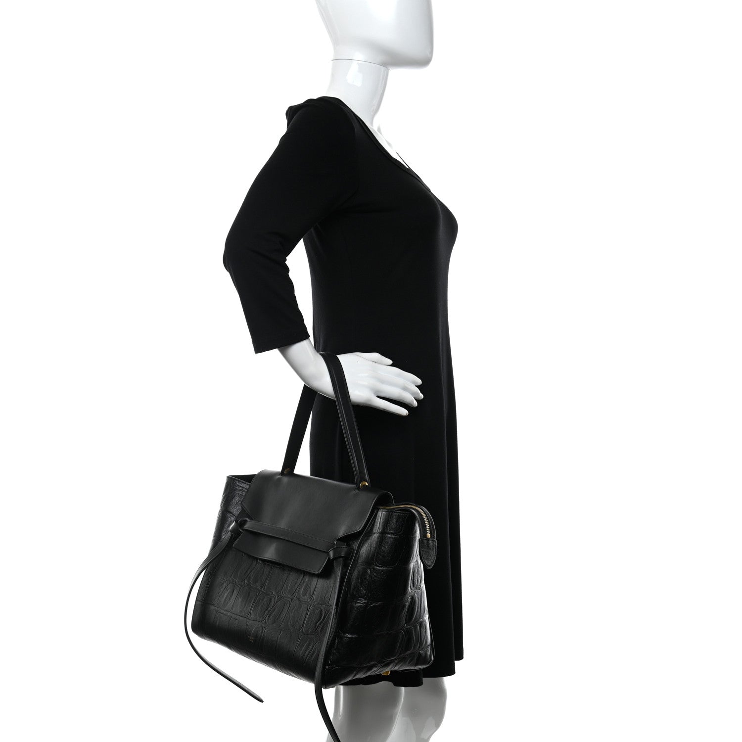 Celine Calfskin Crocodile Embossed Small Belt Bag Black 2 of 9