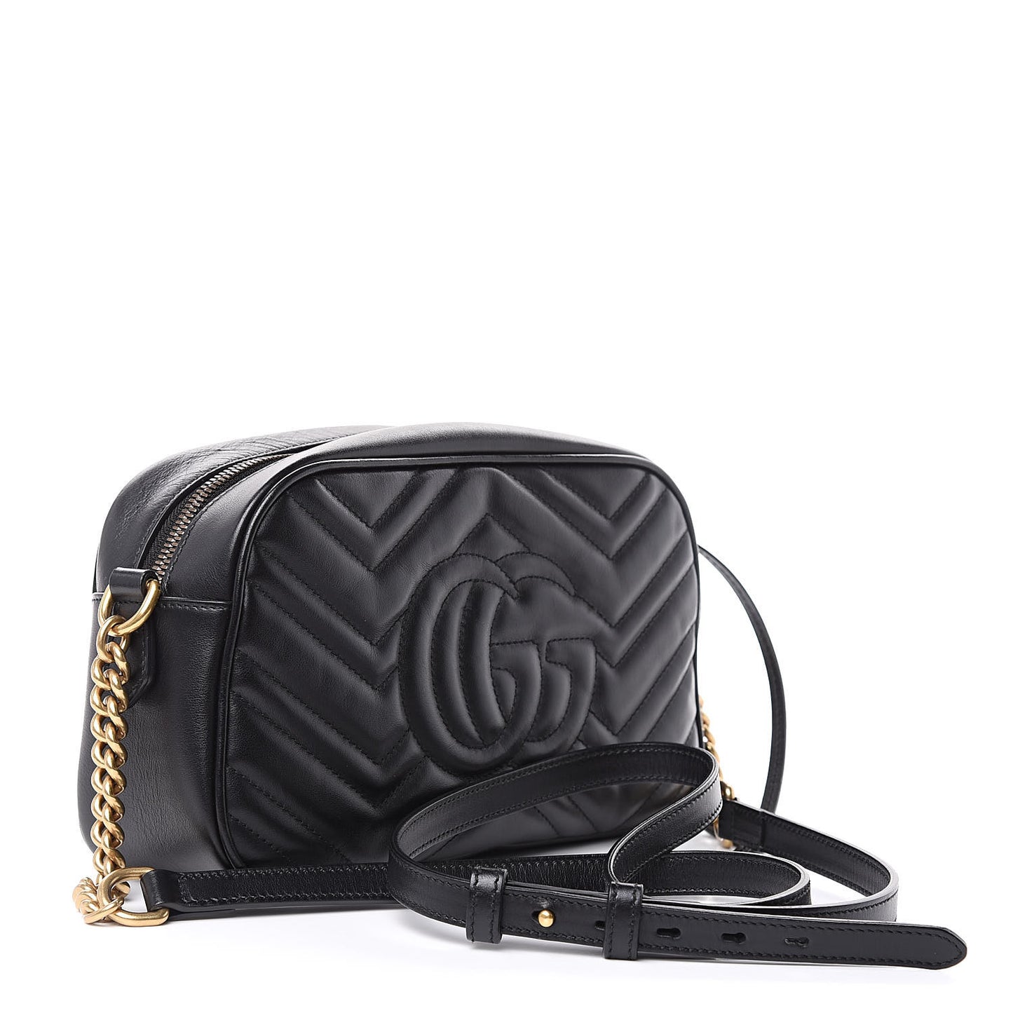 Calfskin Matelasse Small GG Marmont Chain Shoulder Bag Black