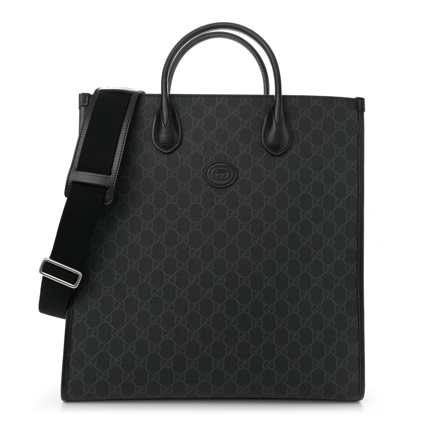 GG Supreme Monogram Azalea Calfskin Medium Retro Interlocking G Vertical Tote Bag Black