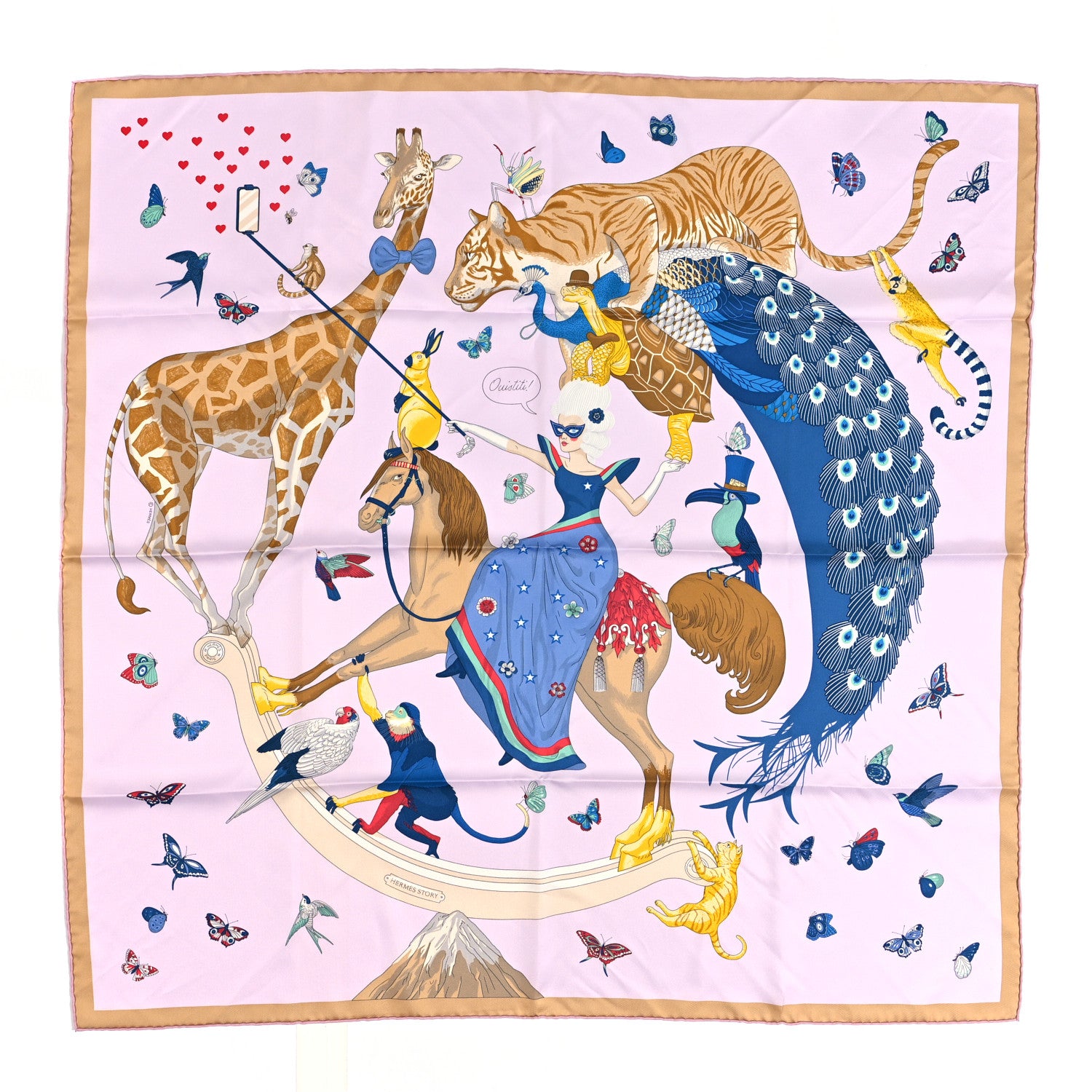 Hermes Silk Story Scarf 90 Rose Nacre Bleu Beige 1 of 5