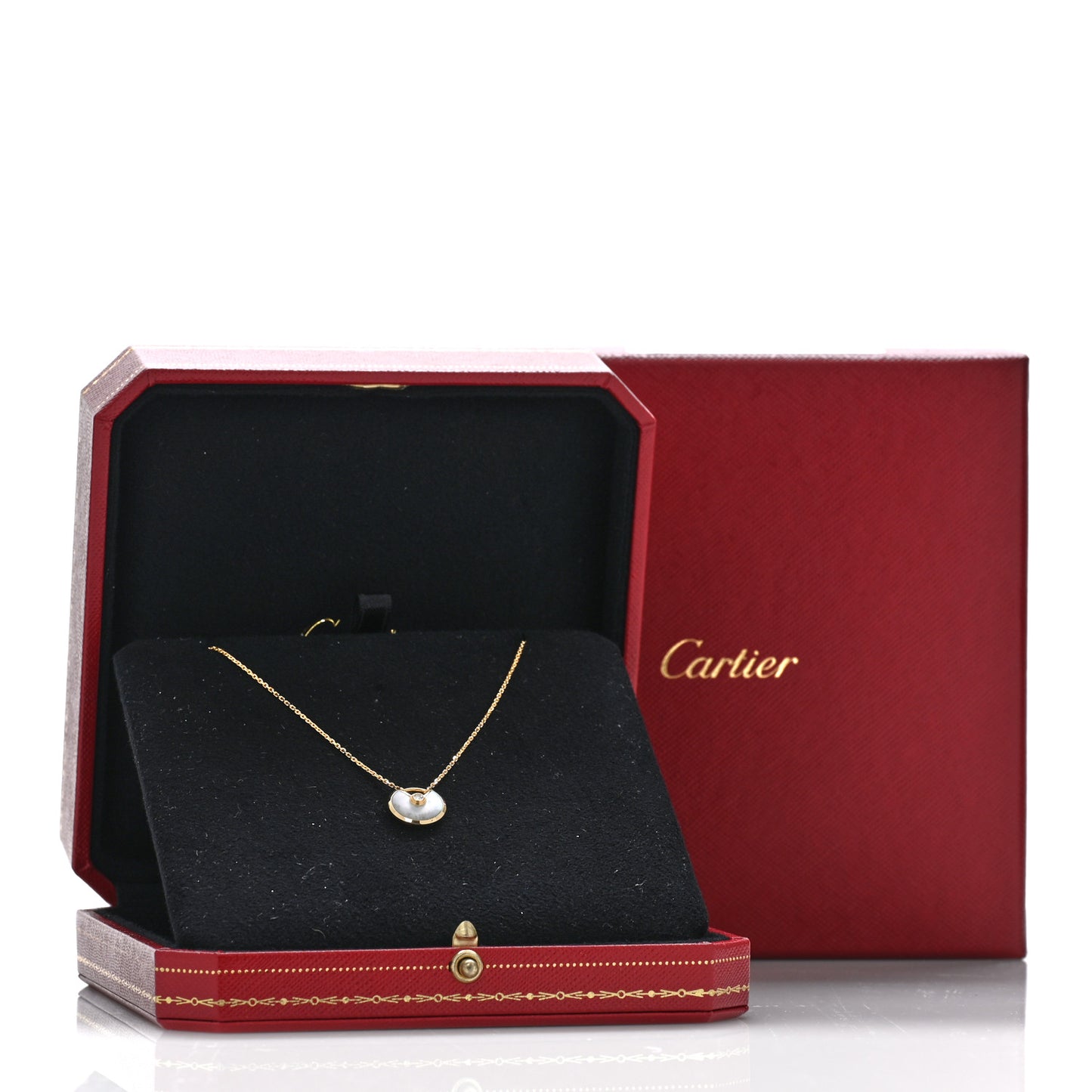 18K Yellow Gold Diamond Mother of Pearl XS Amulette de Cartier Pendant Necklace