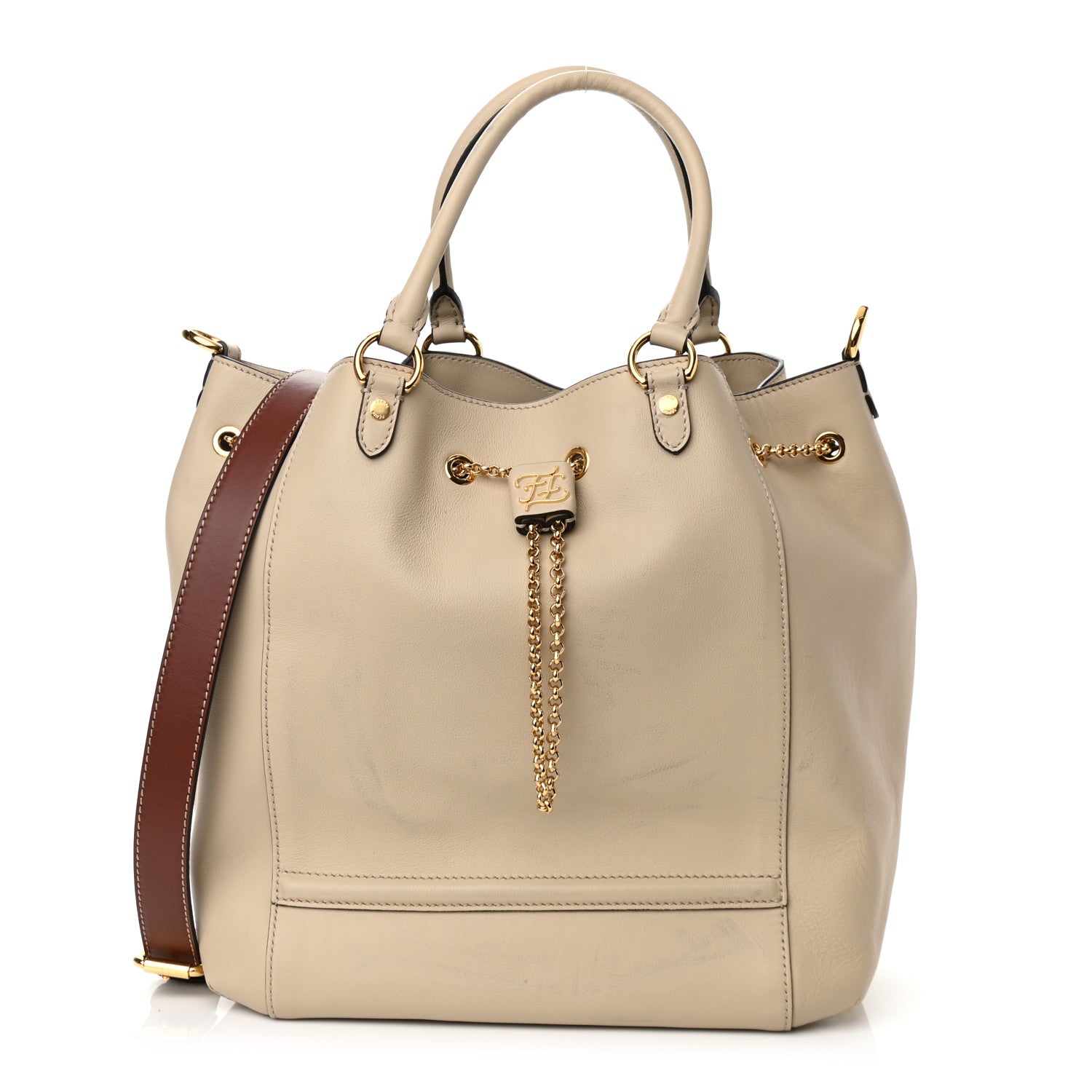 Fendi Vitello Grace King Karligraphy Chain Bucket Bag Nuvola Praline 1 of 13