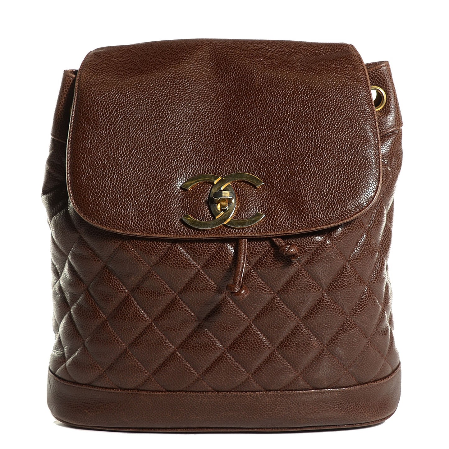 Caviar Quilted Drawstring Backpack Brown