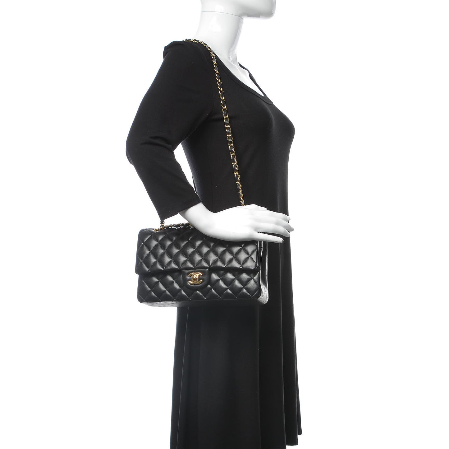 Lambskin Quilted Medium Double Flap Black