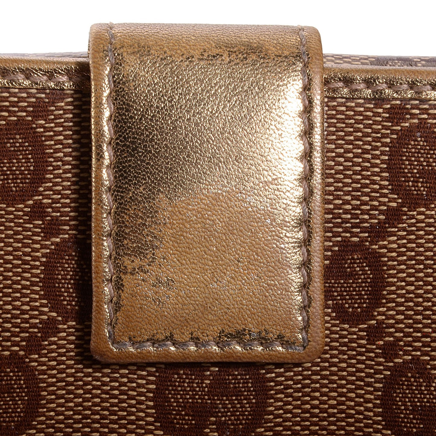 Crystal Monogram Metal Bar French Flap Wallet Metallic Gold
