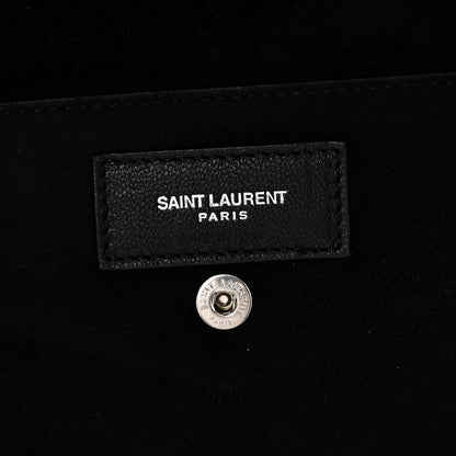Saint Laurent Canvas Calfskin Teddy Drawstring Shopping Tote White Black 7 of 10