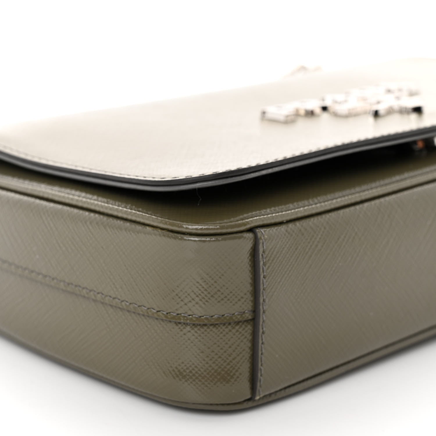 Prada Saffiano Vernice Flap Chain Crossbody Bag Marmo 8 of 10