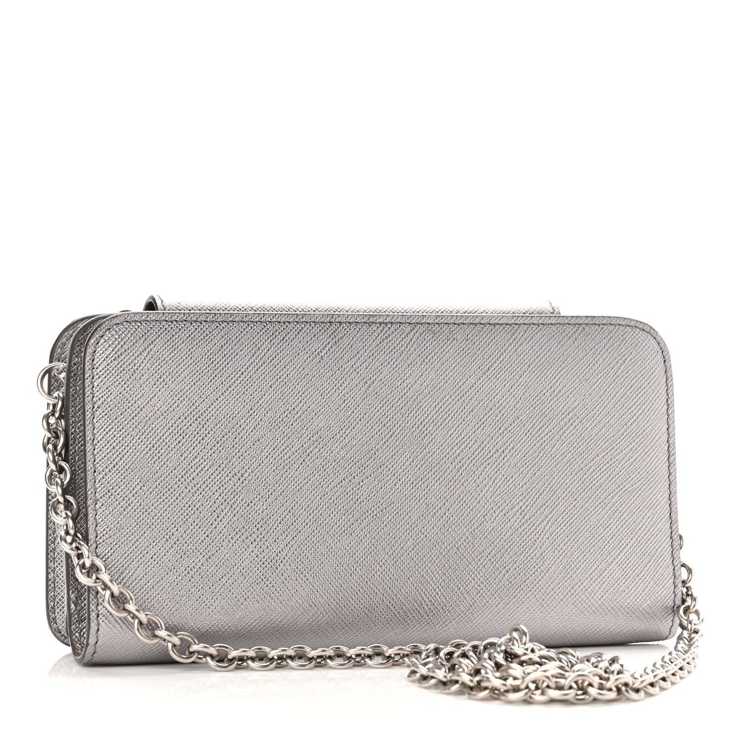 Prada Saffiano Metal Chain Wallet Cromo 3 of 11