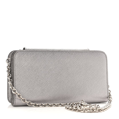 Prada Saffiano Metal Chain Wallet Cromo 3 of 11