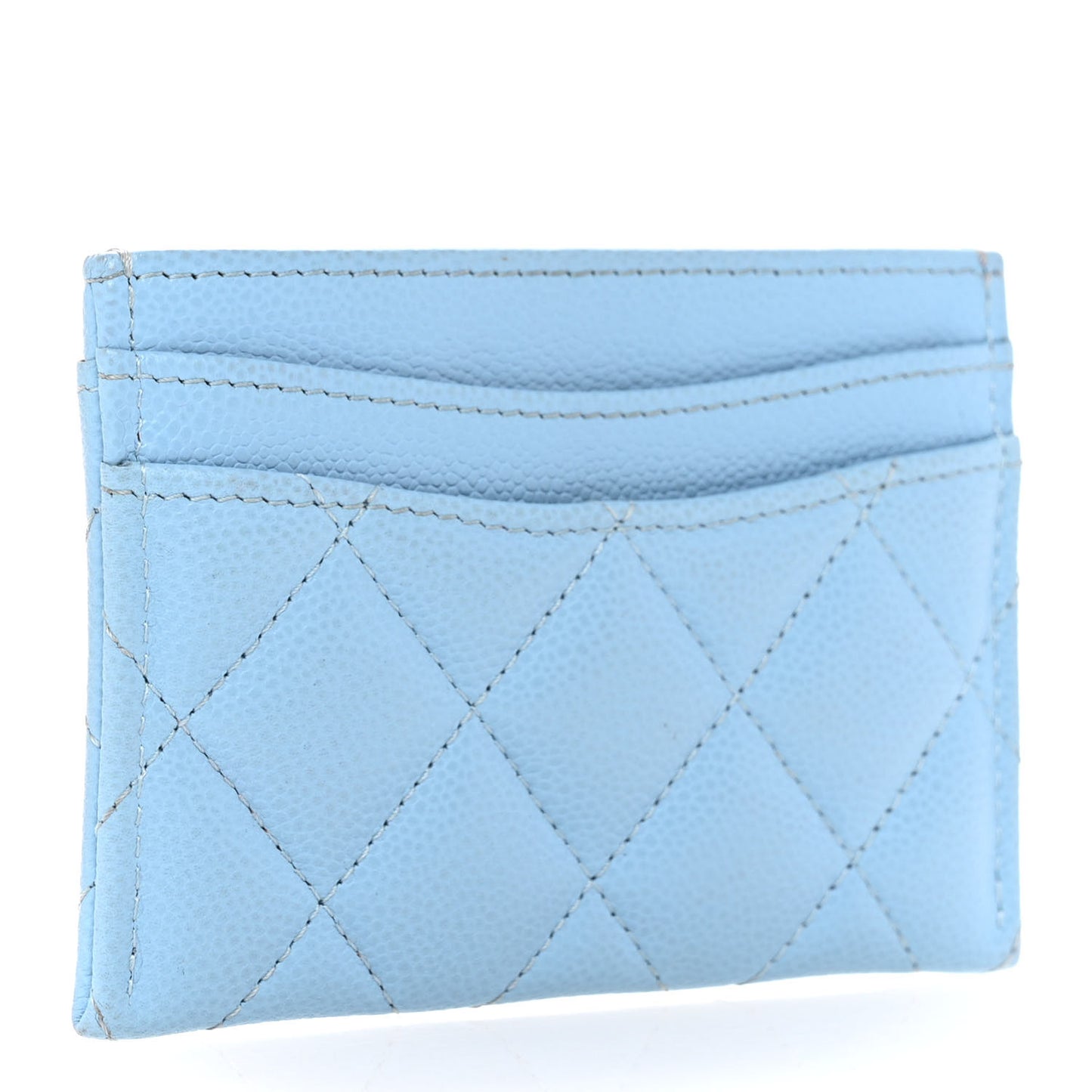 Caviar Quilted Card Holder Light Blue