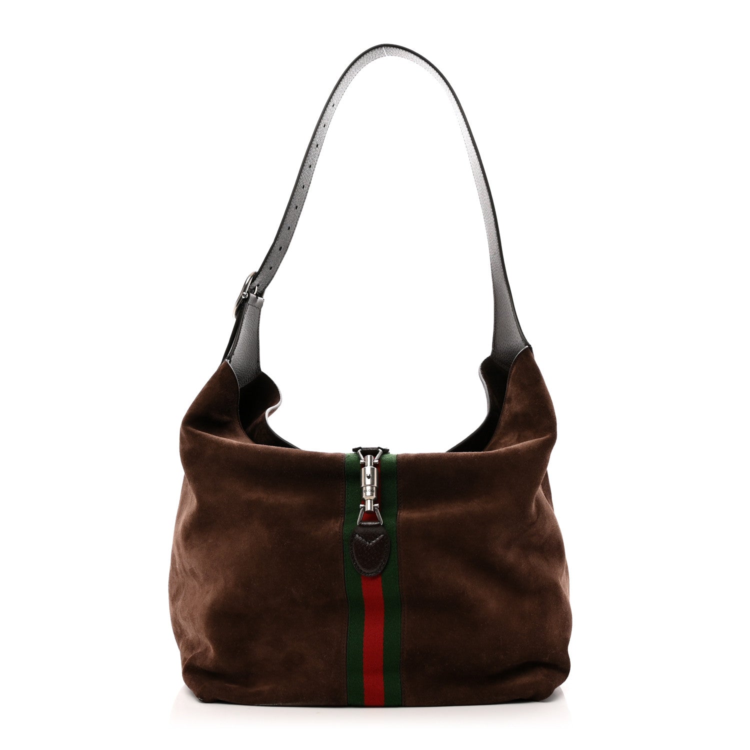 Gucci Suede Textured Dollar Calfskin Web Medium Jackie 1961 Crossbody Bag Brown 1 of 14