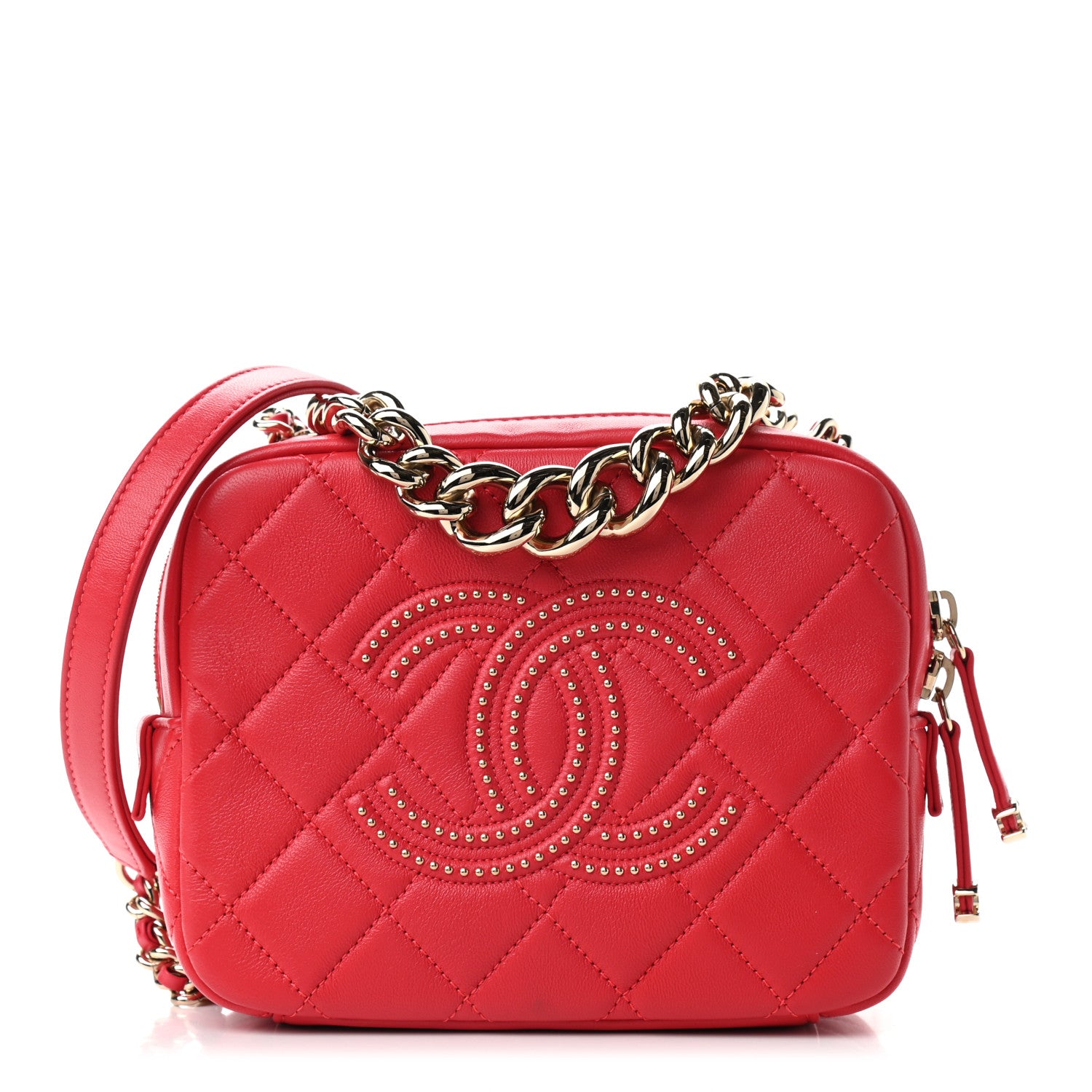 Chanel Lambskin Quilted Studded Beauty Begins Bag Fuchsia 1 of 9