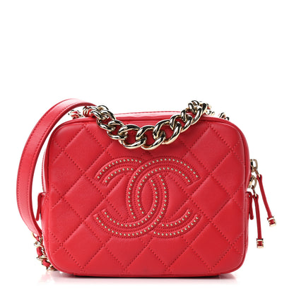 Chanel Lambskin Quilted Studded Beauty Begins Bag Fuchsia 1 of 9