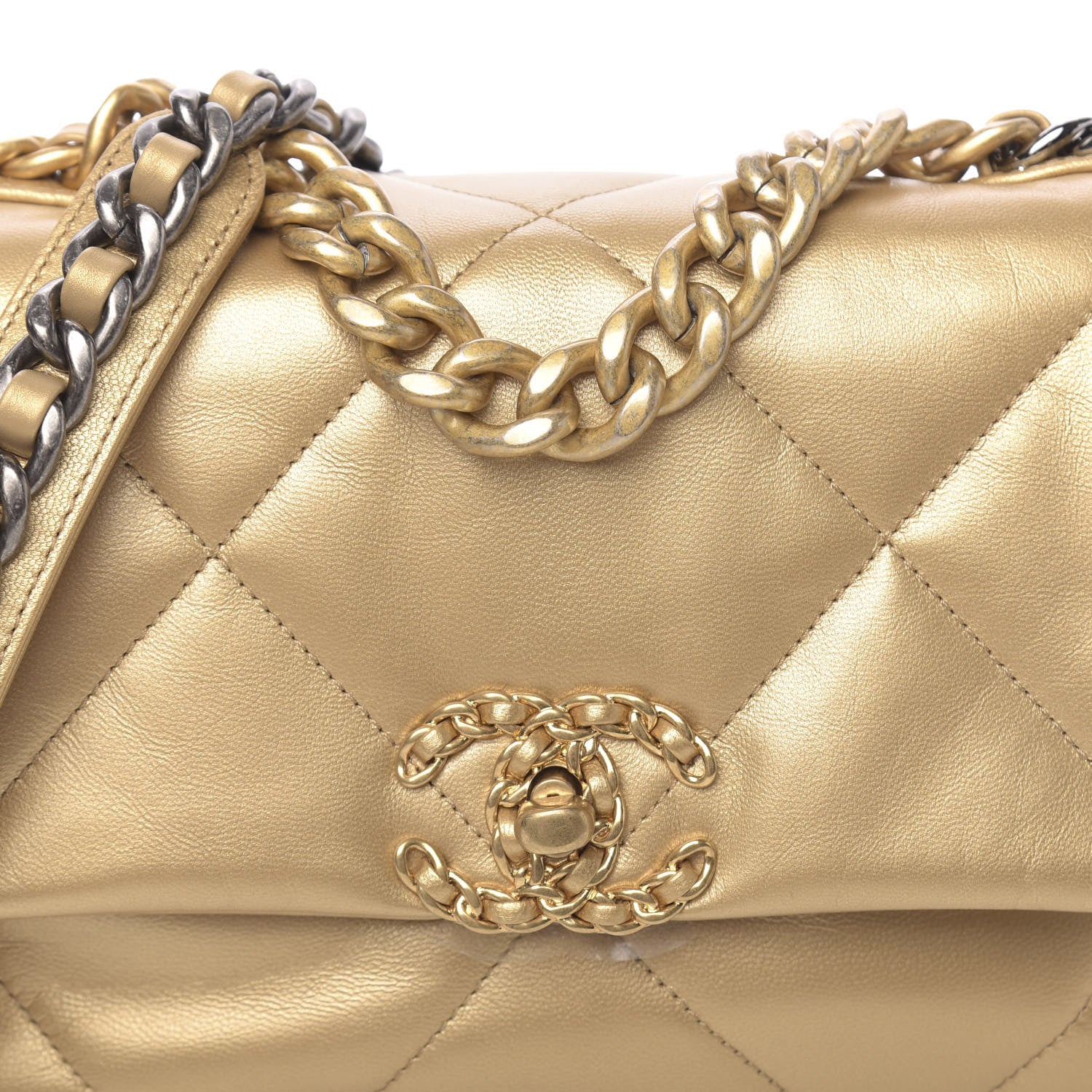 Chanel Metallic Goatskin Quilted Medium 19 Flap Gold 8 of 10