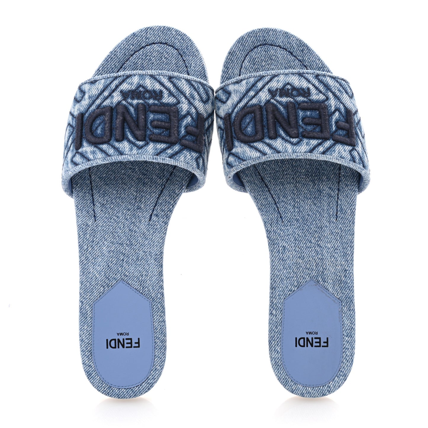 Denim Print Logo Flat Slide Sandals 36 Blue