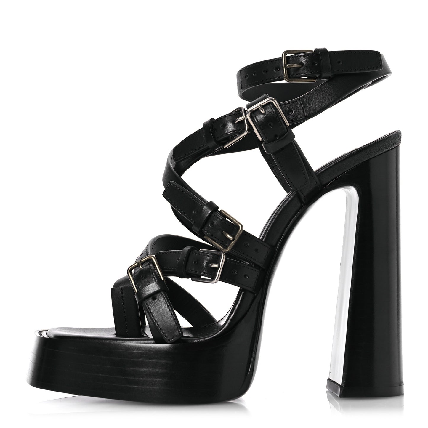 Calfskin Platz Platform Sandals 37.5 Black