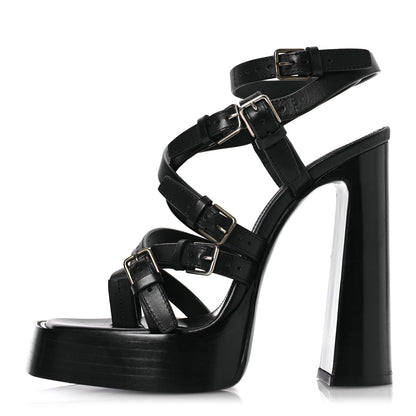 Saint Laurent Calfskin Platz Platform Sandals 37.5 Black 1 of 13