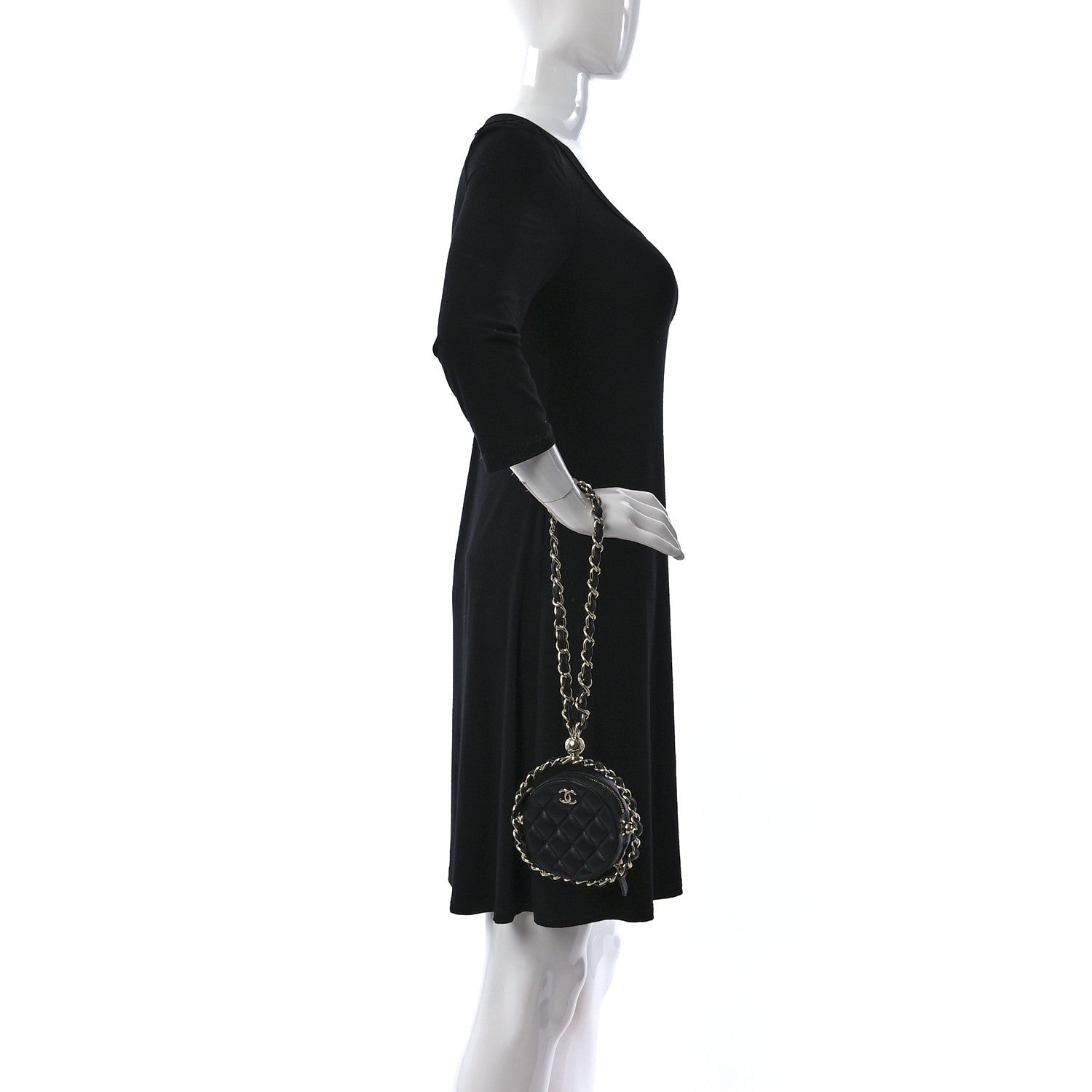 Chanel Lambskin Quilted Chain Round Clutch Black 2 of 10