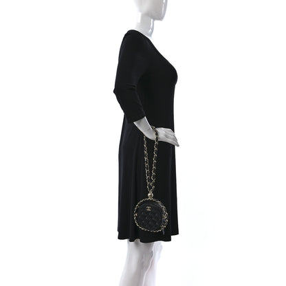 Chanel Lambskin Quilted Chain Round Clutch Black 2 of 10