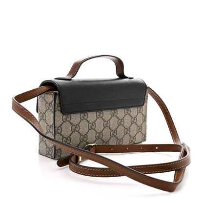 Gucci GG Supreme Monogram Calfskin Mini Padlock Top Handle Shoulder Bag Beige Black Cuir 3 of 12