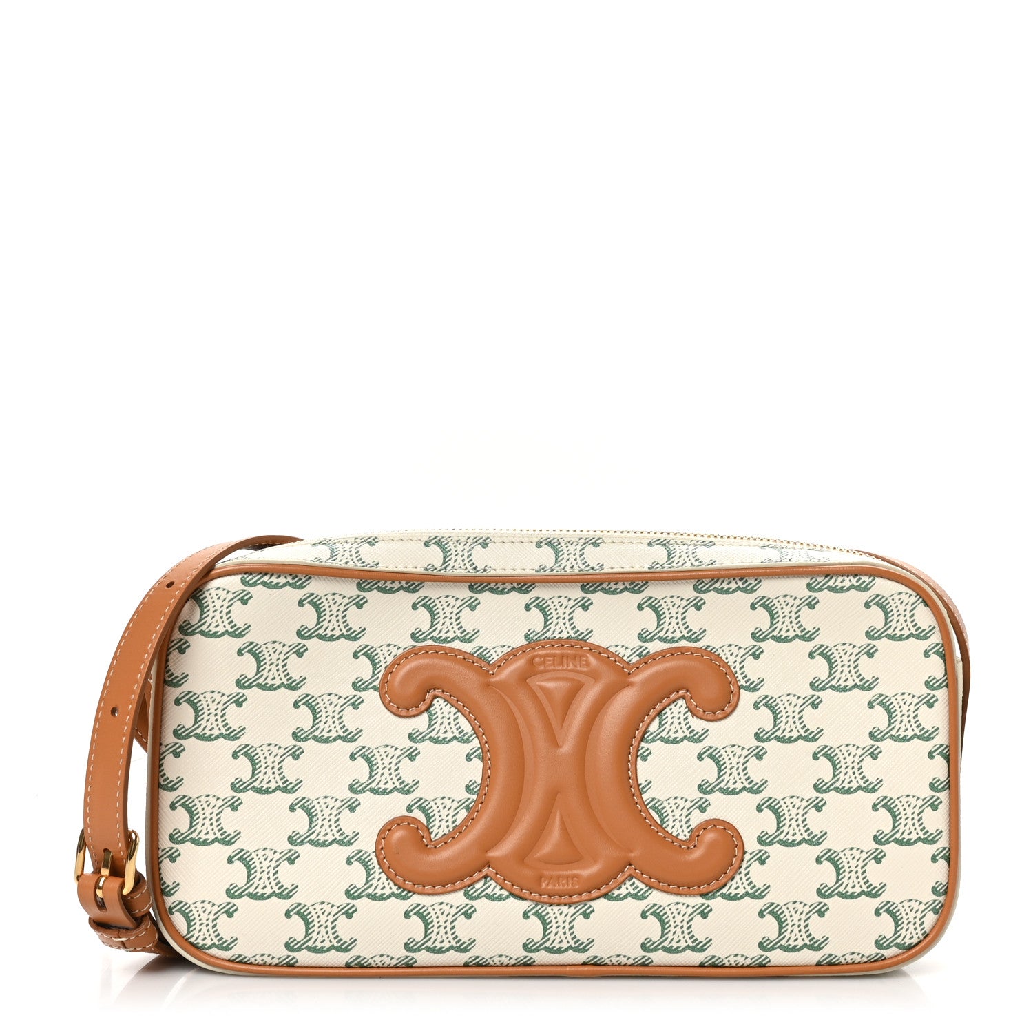 Celine Triomphe Canvas Calfskin Camera Shoulder Bag Green 1 of 9