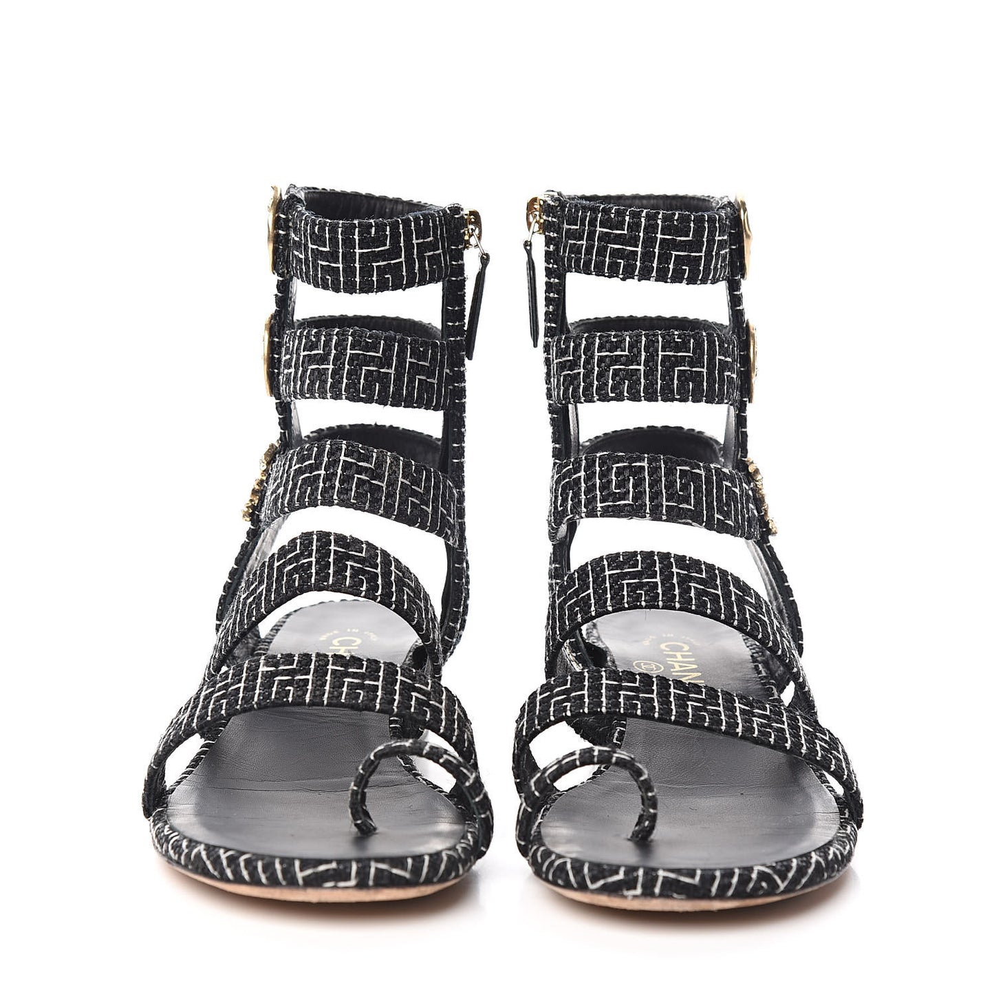 Tweed Medallion Gladiator Sandals 38.5 Black