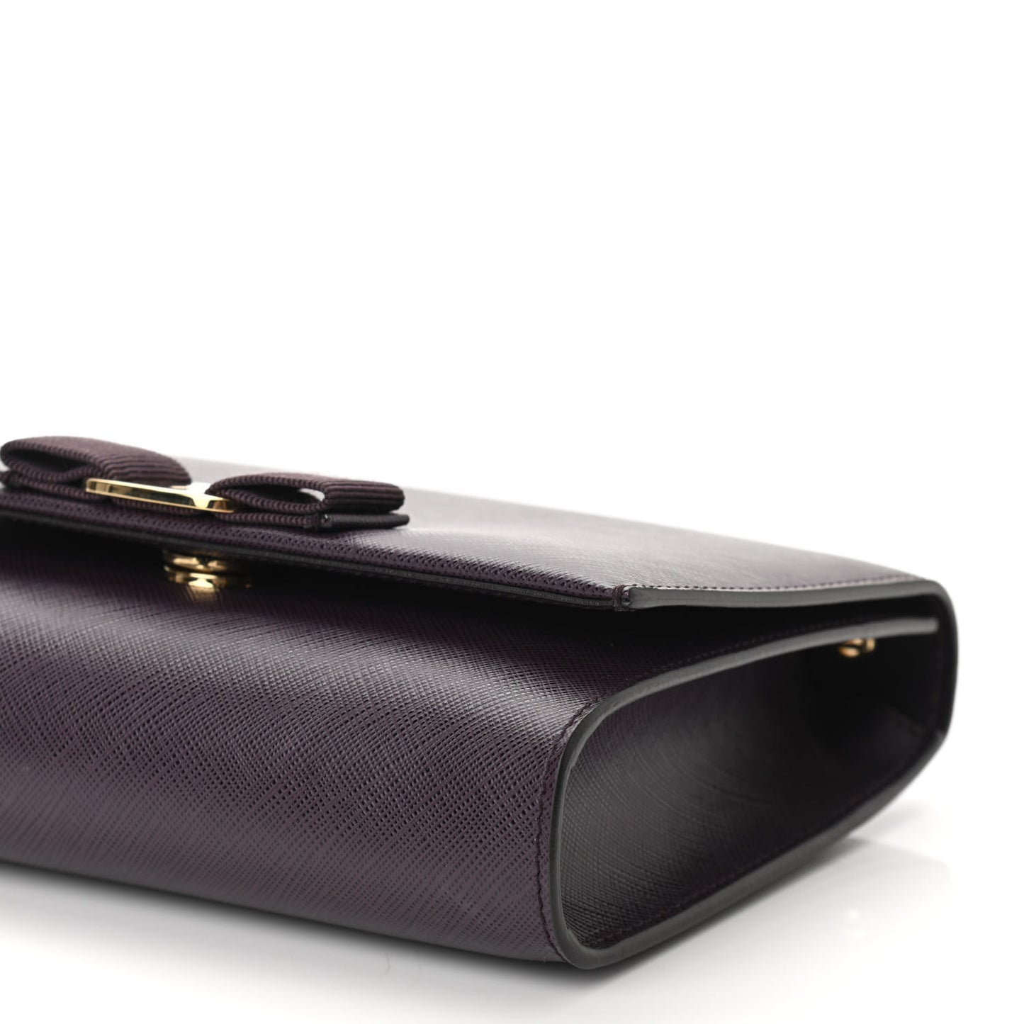 Hammered Calfskin Vara Bow Chain Flap Crossbody Bag Plum