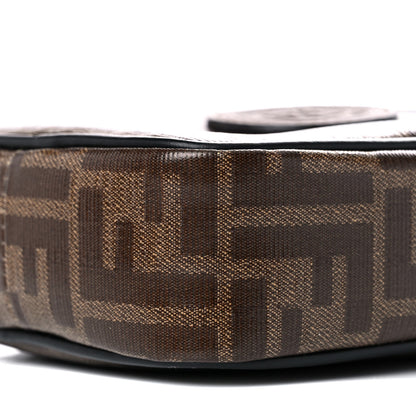 Fendi Glazed Fabric Vitello Century FF 1974 Stamp Patch Small Crossbody Messenger Mogano Panna Black 9 of 11