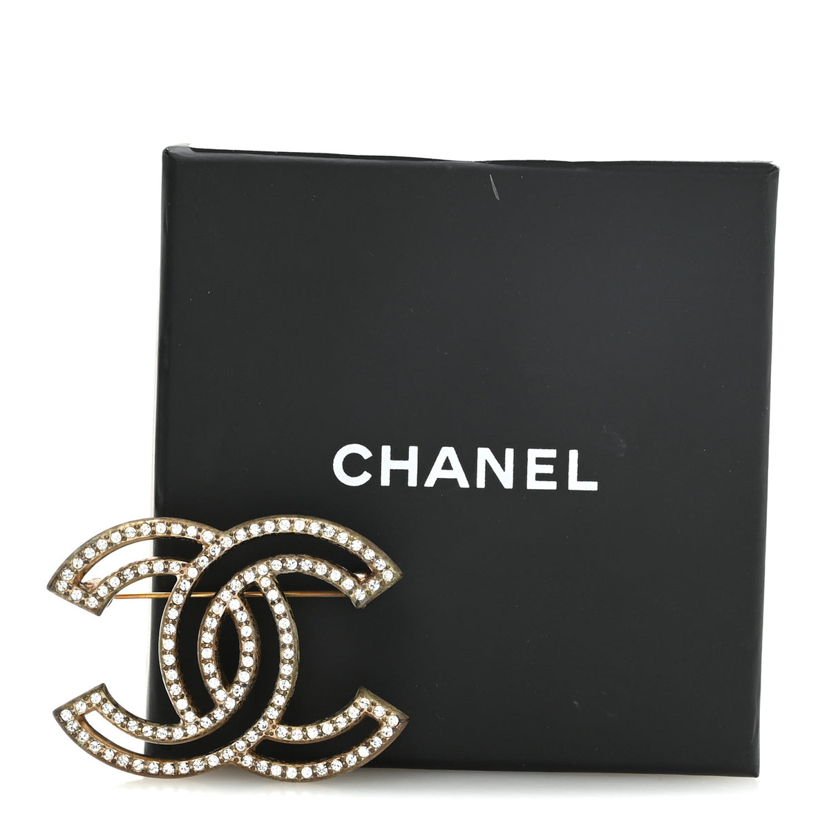 Metal Crystal CC Brooch Silver