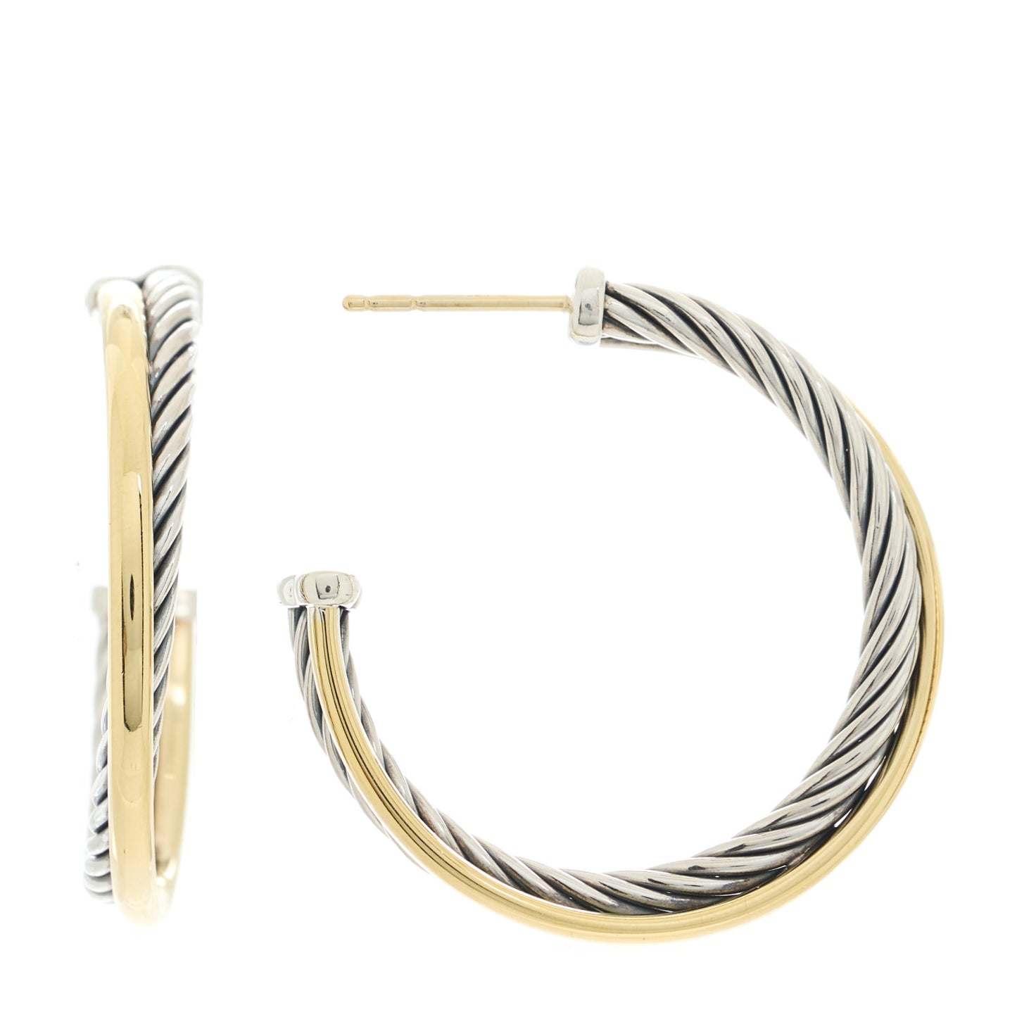 Sterling Silver 18K Yellow Gold 31mm Crossover Cable Hoop Earrings