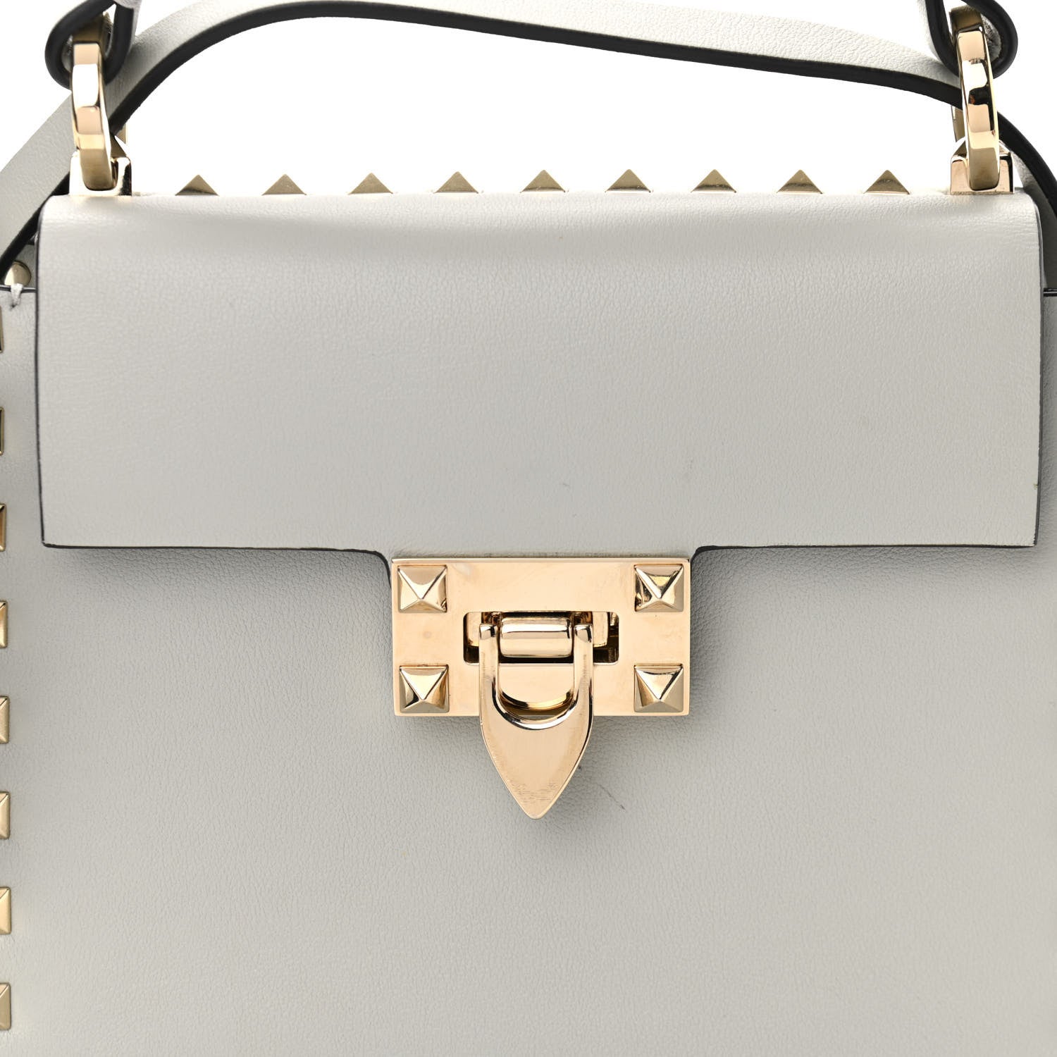 Valentino Garavani Calfskin Rockstud Overlay Flap Top Handle Bag Light Grey 7 of 9
