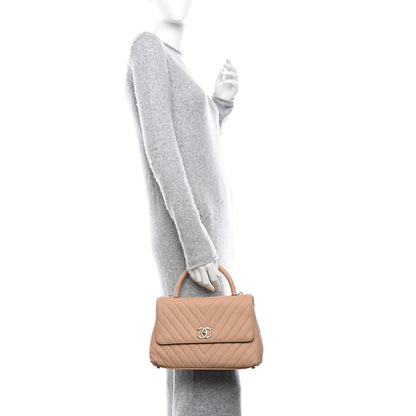 Chanel Caviar Chevron Quilted Small Coco Handle Flap Beige 2 of 11