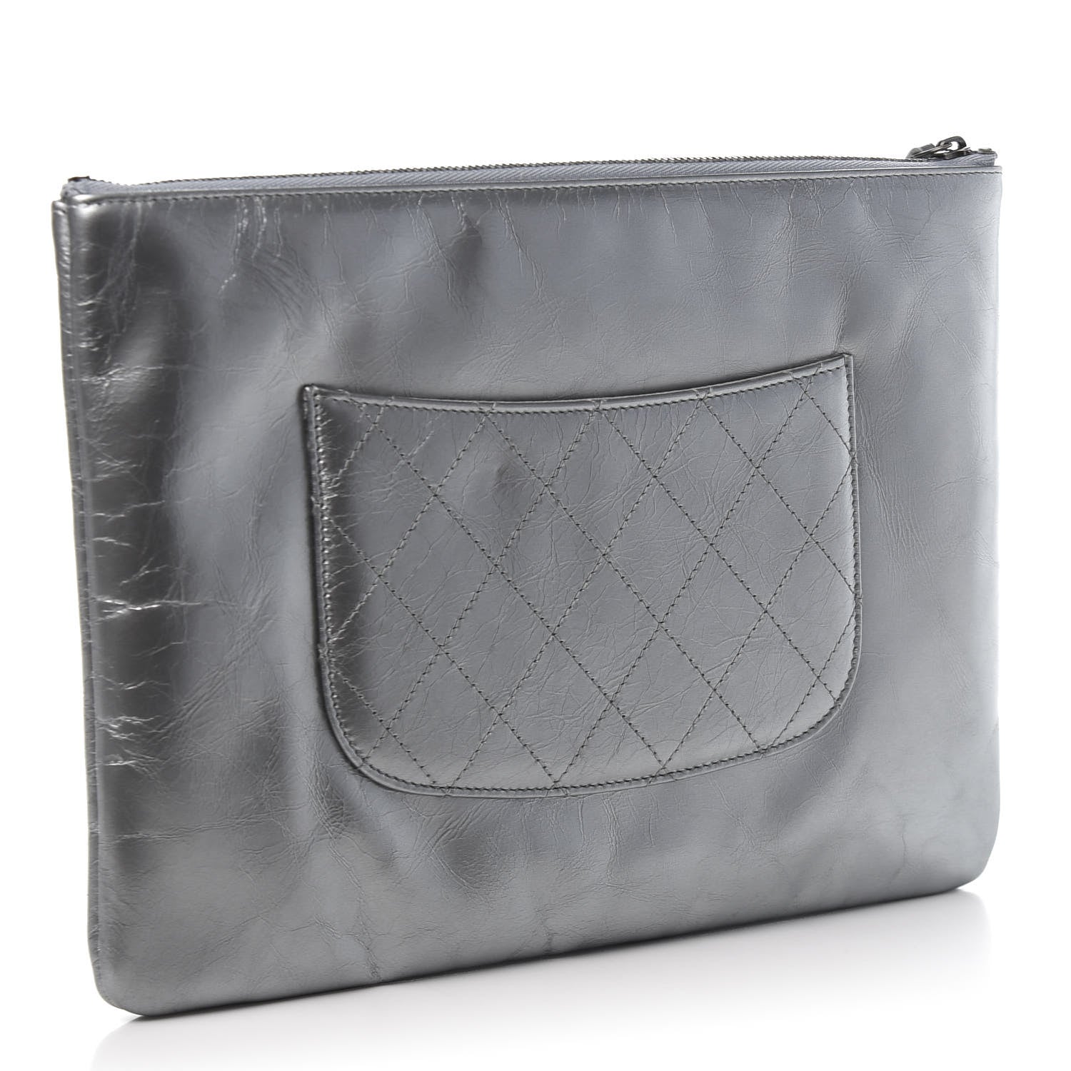 Chanel Metallic Crumpled Calfskin Chain 20s Signature Pouch Silver 3 of 10